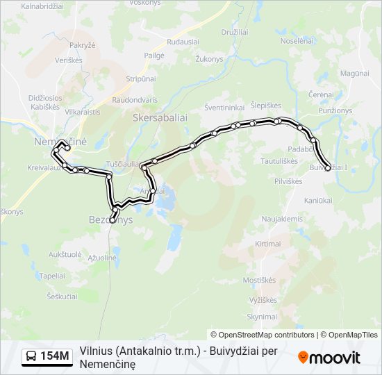 154M autobusas kelionės žemėlapis