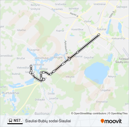 N57. autobusas kelionės žemėlapis