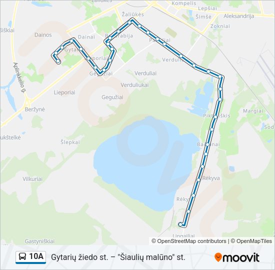 10A autobusas kelionės žemėlapis