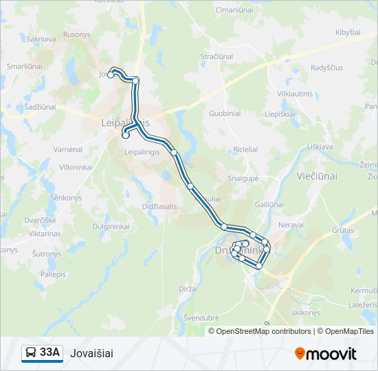 33A autobusas kelionės žemėlapis