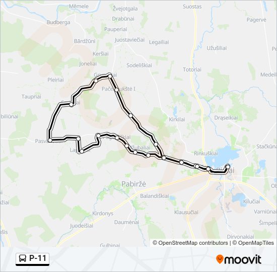 P-11 autobusas kelionės žemėlapis