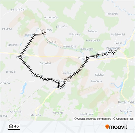 45 autobusas kelionės žemėlapis