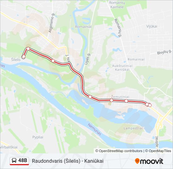 48B autobusas kelionės žemėlapis