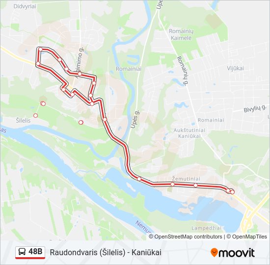 48B autobusas kelionės žemėlapis