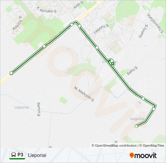 P3 autobusas kelionės žemėlapis