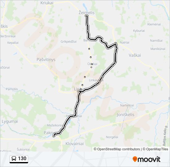 130 autobusas kelionės žemėlapis