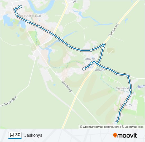 3C autobusas kelionės žemėlapis