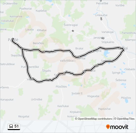51 autobusas kelionės žemėlapis
