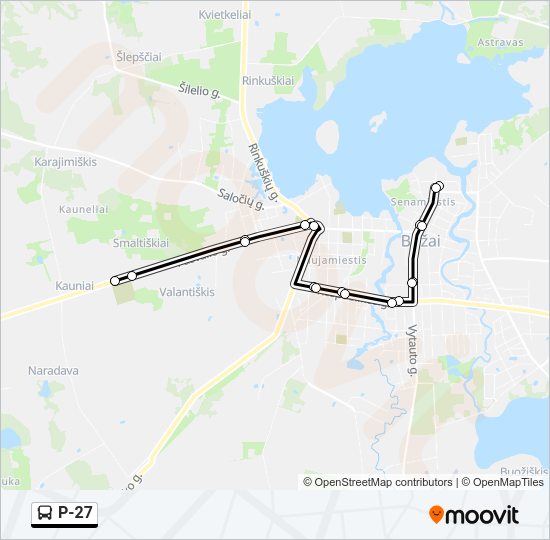 P-27 autobusas kelionės žemėlapis