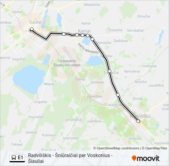 Автобус E1: карта маршрута
