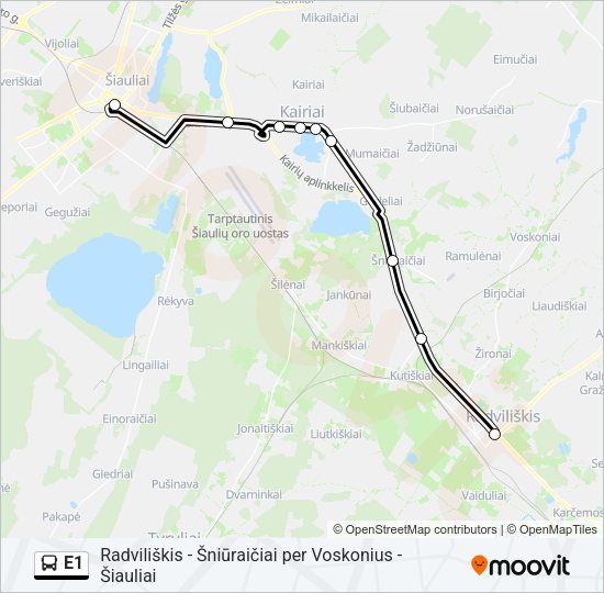 Автобус E1: карта маршрута