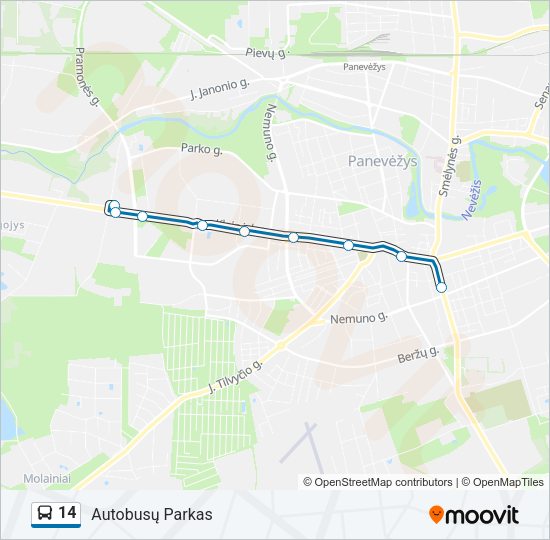 14 autobusas kelionės žemėlapis