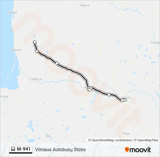 M-941 autobusas kelionės žemėlapis