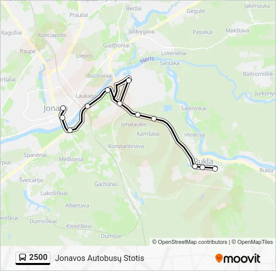 2500 autobusas kelionės žemėlapis