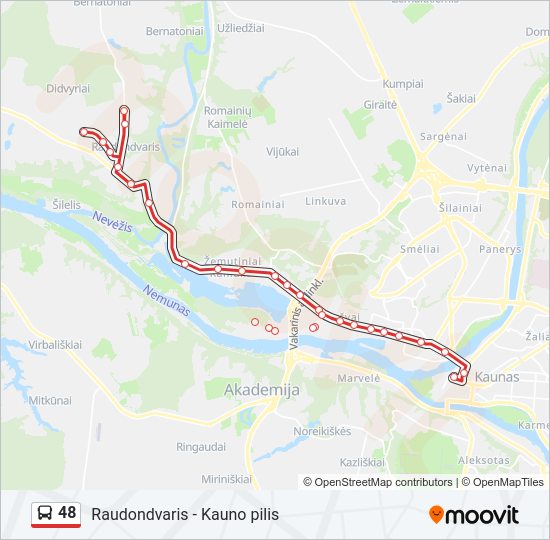 48 autobusas kelionės žemėlapis