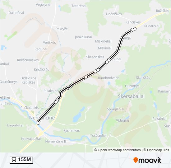 155M autobusas kelionės žemėlapis