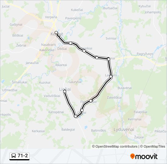 71-2 autobusas kelionės žemėlapis