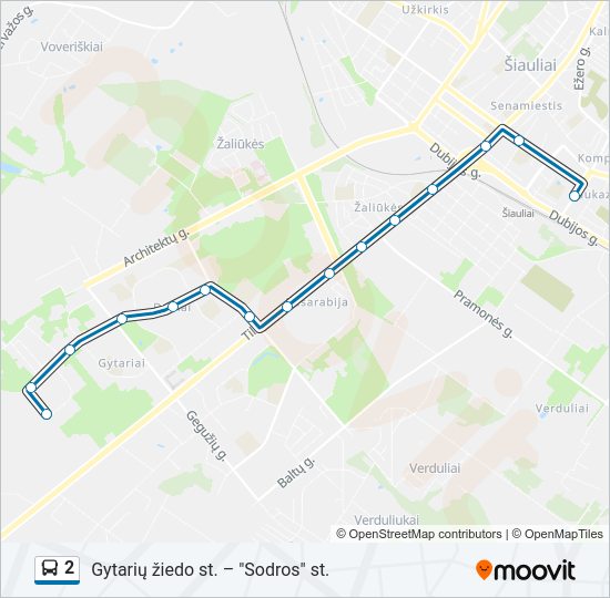 2 autobusas kelionės žemėlapis