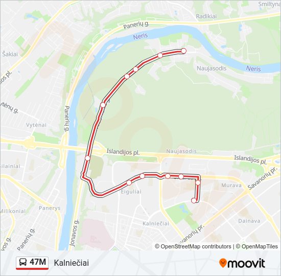 47M autobusas kelionės žemėlapis
