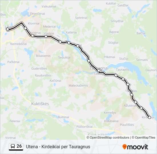 26 autobusas kelionės žemėlapis