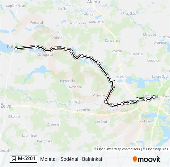 M-5201 autobusas kelionės žemėlapis