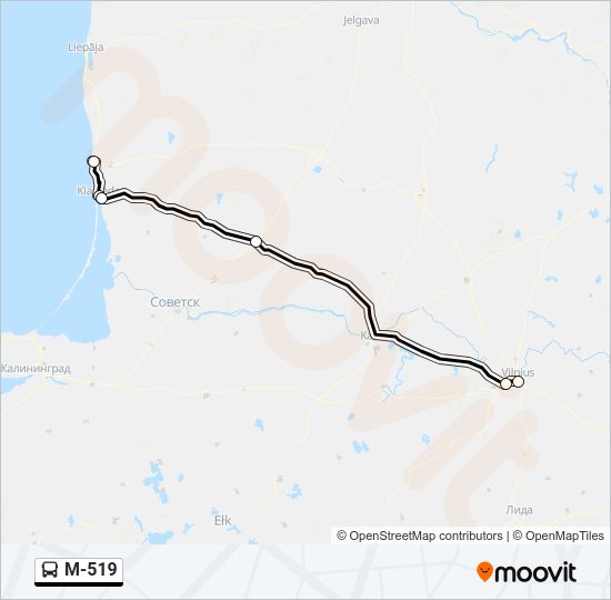 M-519 autobusas kelionės žemėlapis