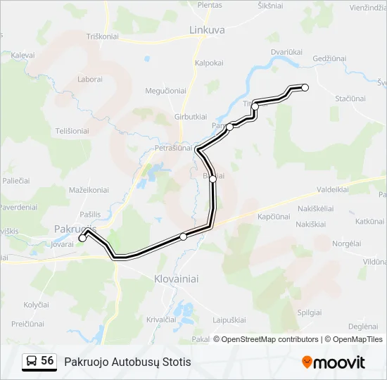 56 autobusas kelionės žemėlapis