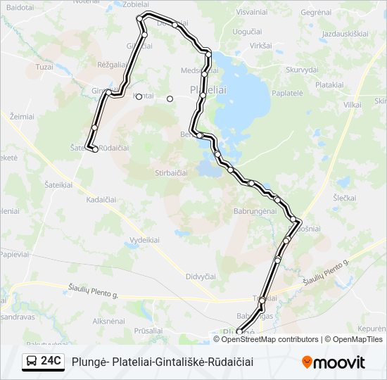 24C autobusas kelionės žemėlapis