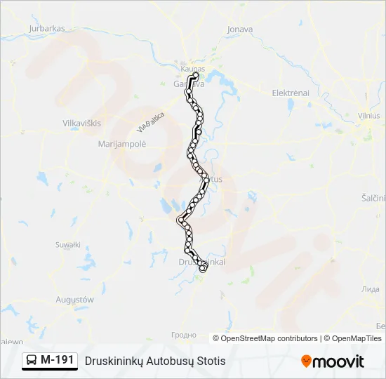 M-191 autobusas kelionės žemėlapis