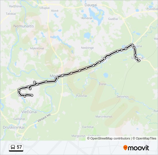 57 autobusas kelionės žemėlapis