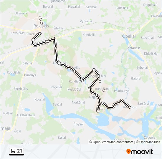21 autobusas kelionės žemėlapis