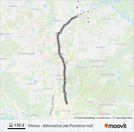 133-2 autobusas kelionės žemėlapis