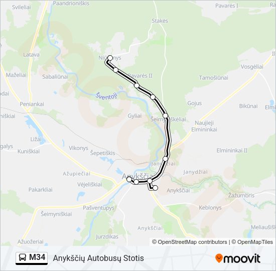 Автобус M34: карта маршрута