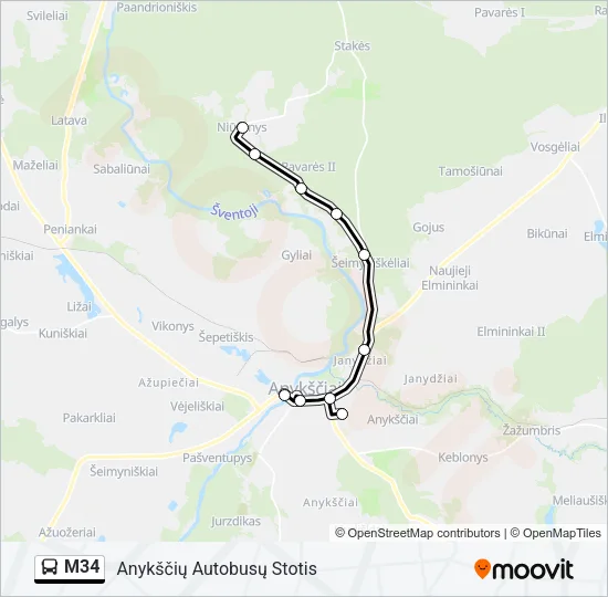 M34 Bus Line Map