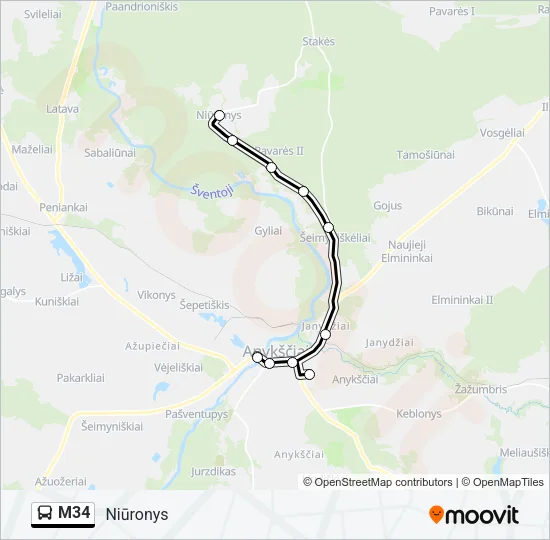 M34 Bus Line Map