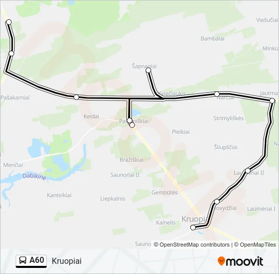 A60 autobusas kelionės žemėlapis