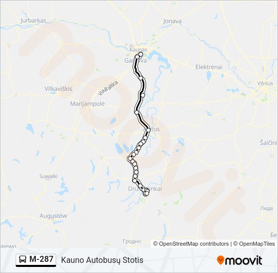 Автобус M-287: карта маршрута