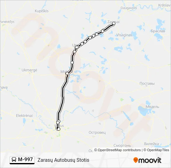 Автобус M-997: карта маршрута