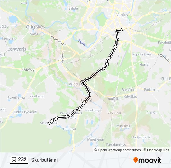 Автобус 232: карта маршрута