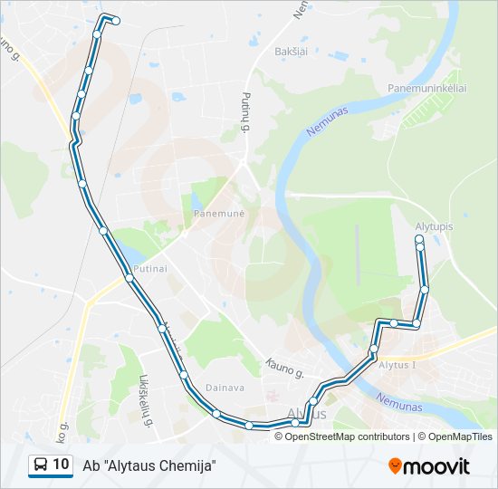 10 autobusas kelionės žemėlapis