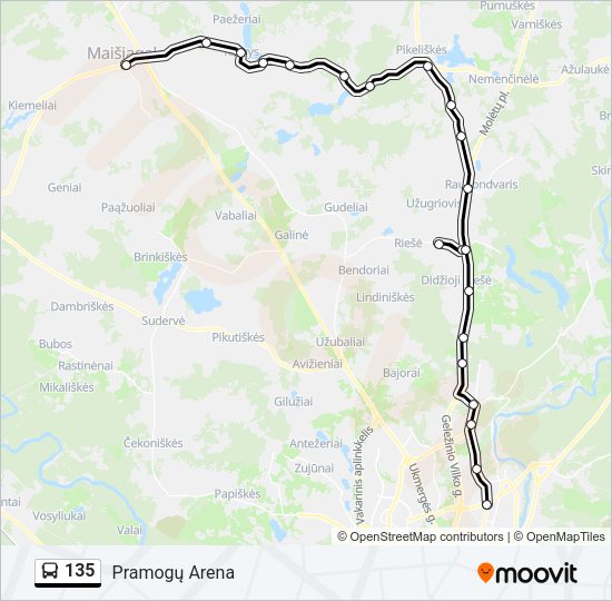 Автобус 135: карта маршрута