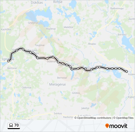Автобус 70: карта маршрута