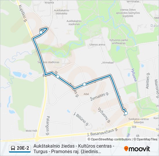 20E-2 autobusas kelionės žemėlapis