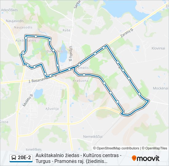 20E-2 autobusas kelionės žemėlapis