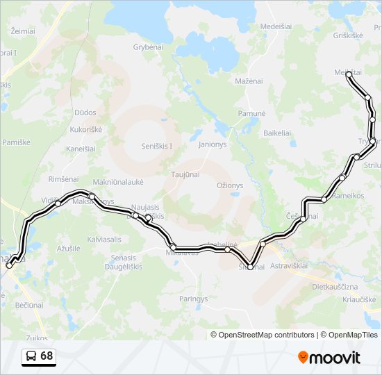 68 autobusas kelionės žemėlapis