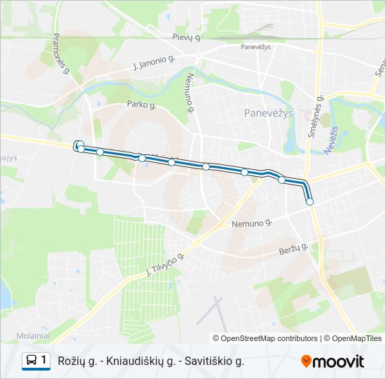1 autobusas kelionės žemėlapis