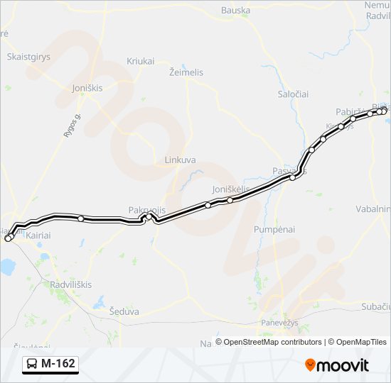 M-162 autobusas kelionės žemėlapis