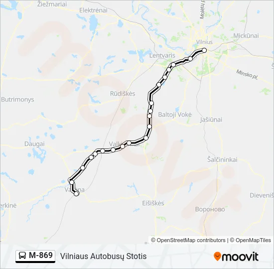 M-869 autobusas kelionės žemėlapis