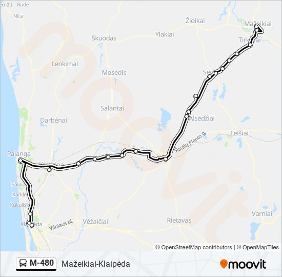 M-480 autobusas kelionės žemėlapis