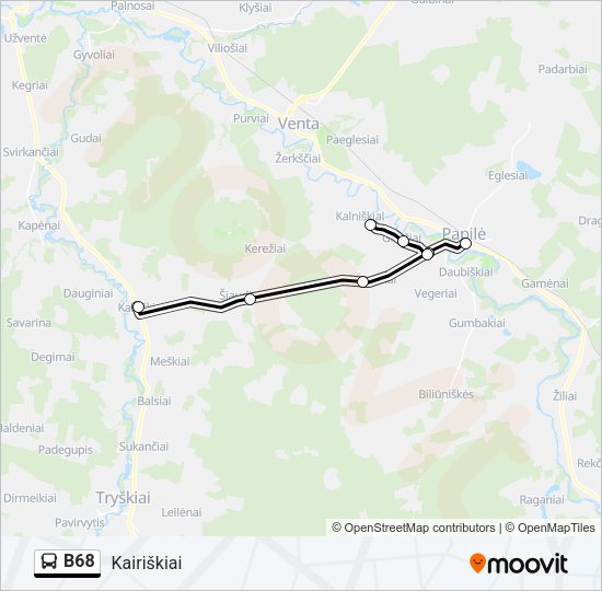Автобус B68: карта маршрута